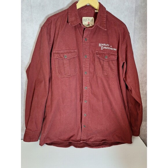Vintage Red Head Harley Davidson Thick Flannel Shirt Mens XL Tall Button Down - Picture 2 of 12